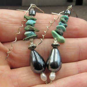 Sterling Handmade Pearl & Stone Chip Earrings
